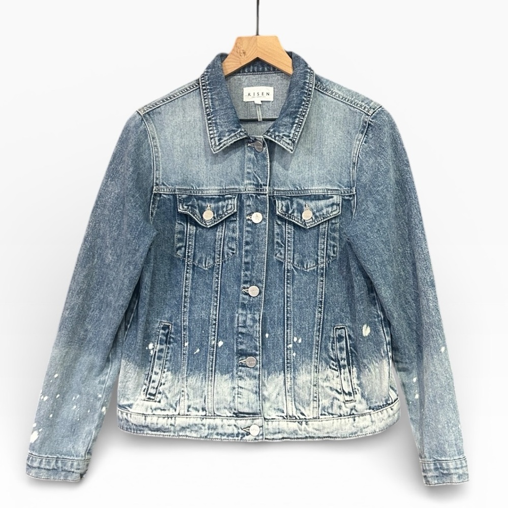Risen Cotton Denim Boxy Crop Paint Splatter Jacket Women’s Size Small